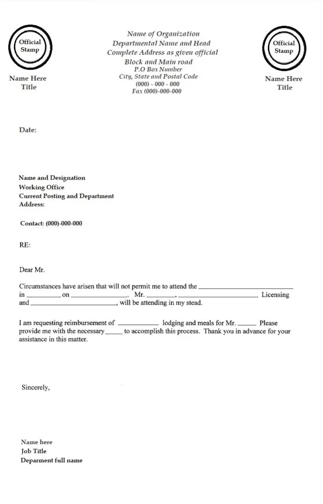 Expense Reimbursement Letter Template