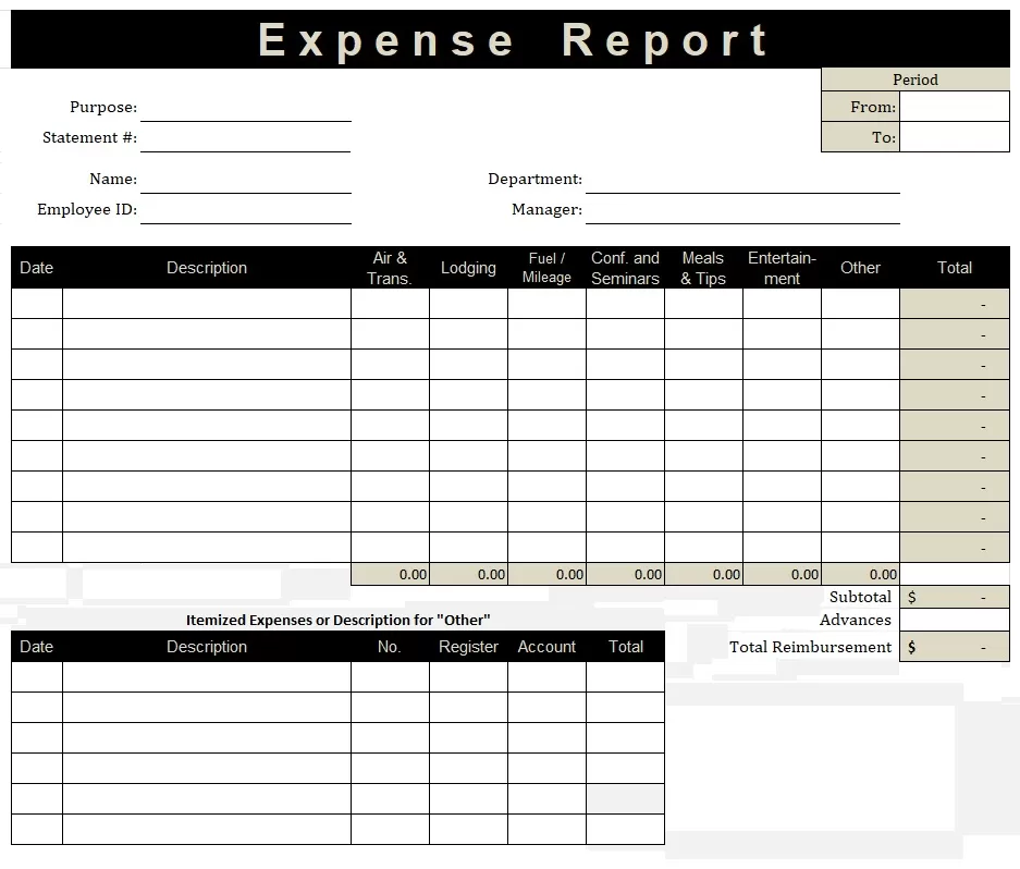 Expense Report Template Excel