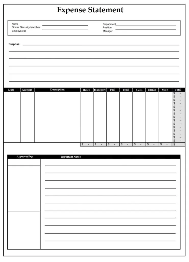 Expense Statement Template