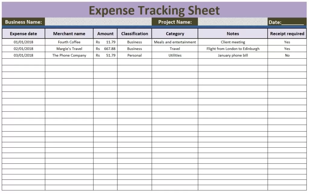 Expense Tracking Sheet Template