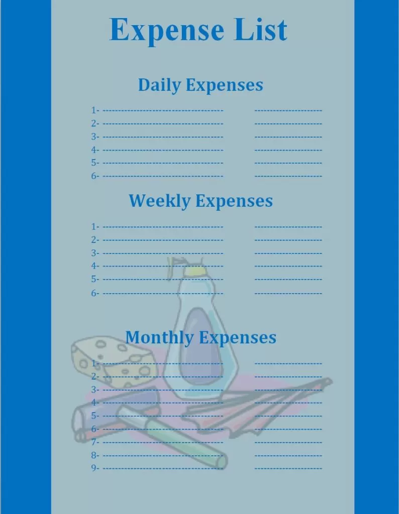 Free Expense List Template