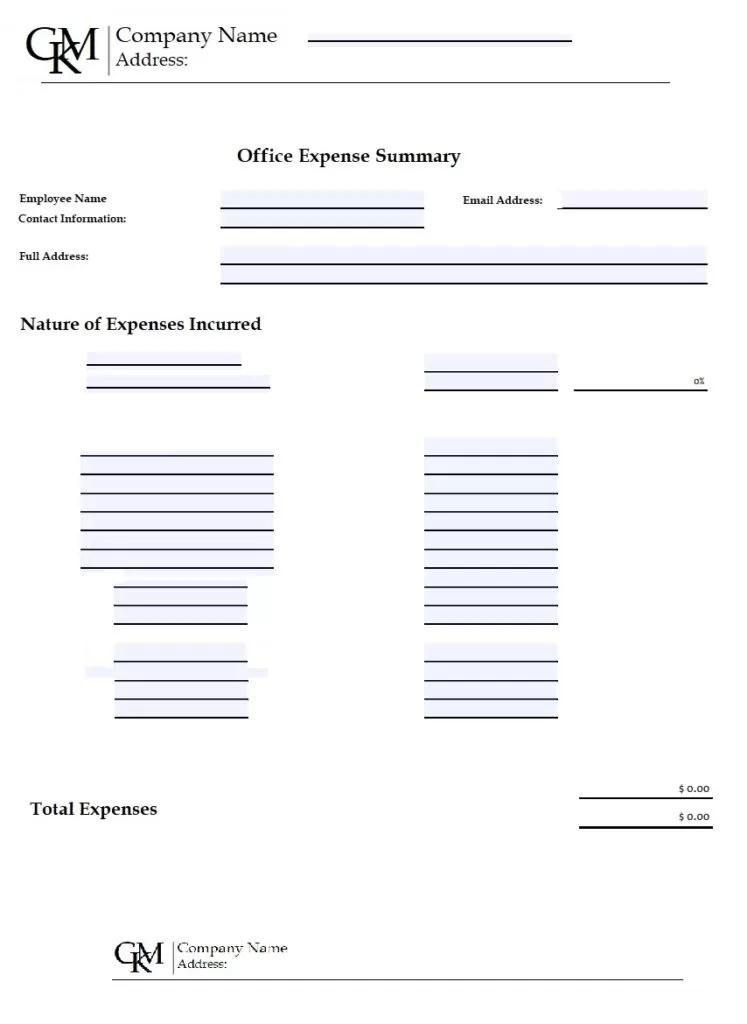Office Expense Summary Template