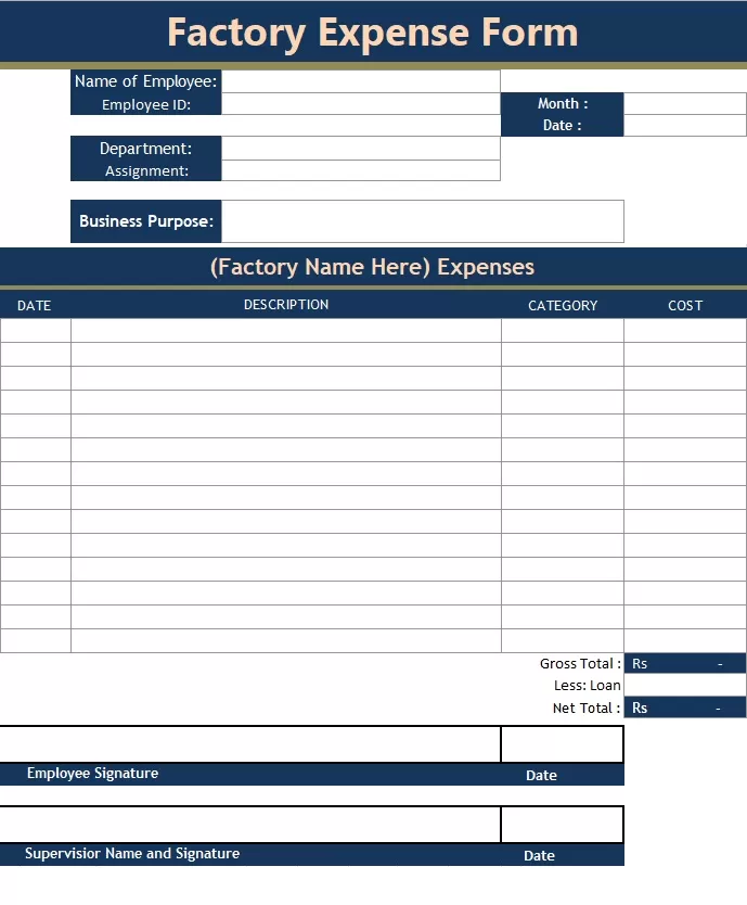 Factory Expense Form