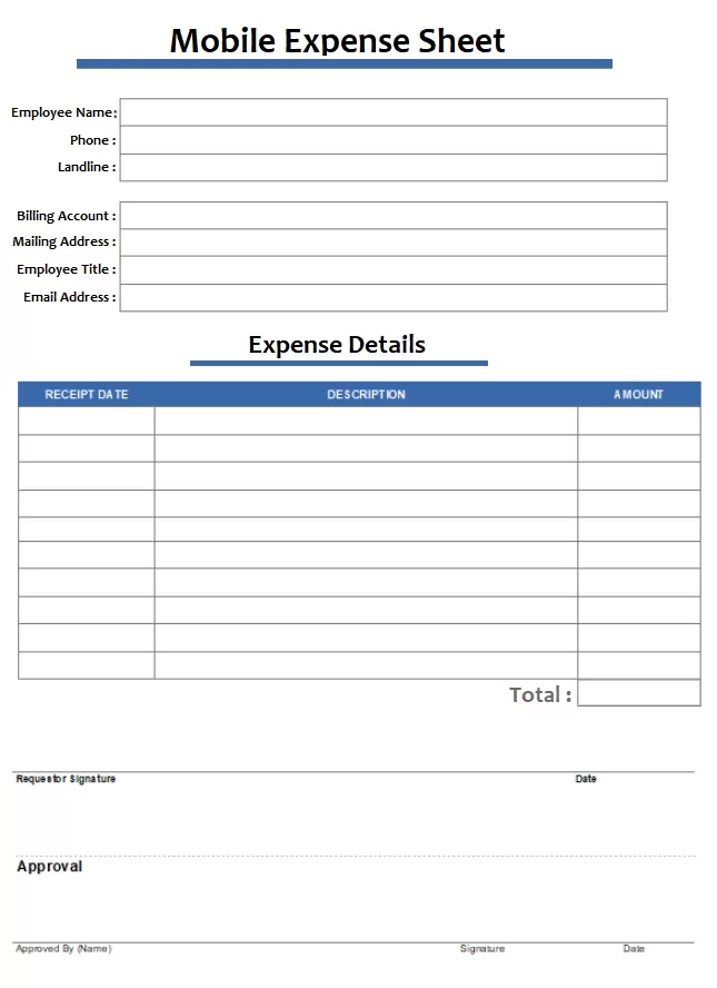 Mobile Expense Sheet Template