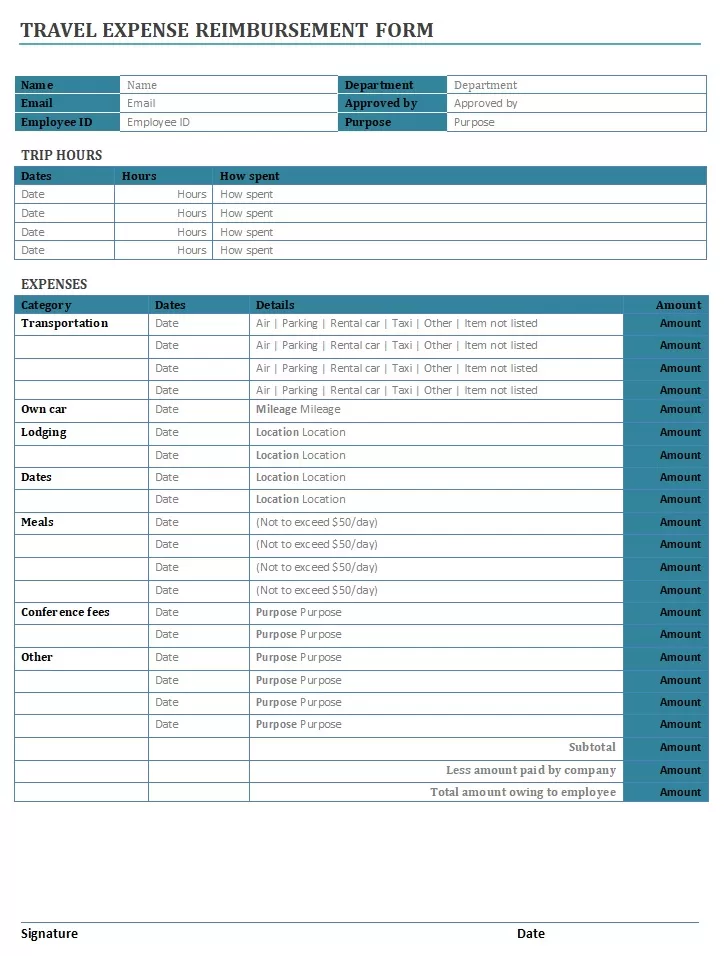 Travel Expense Reimbursement Form