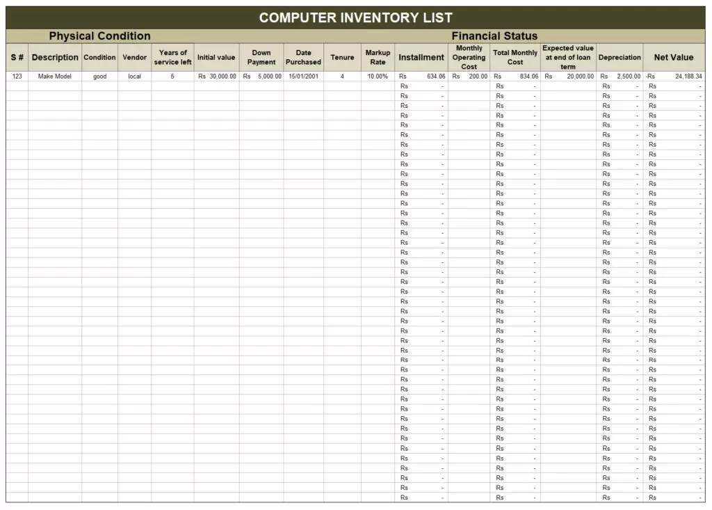 Computer inventory template