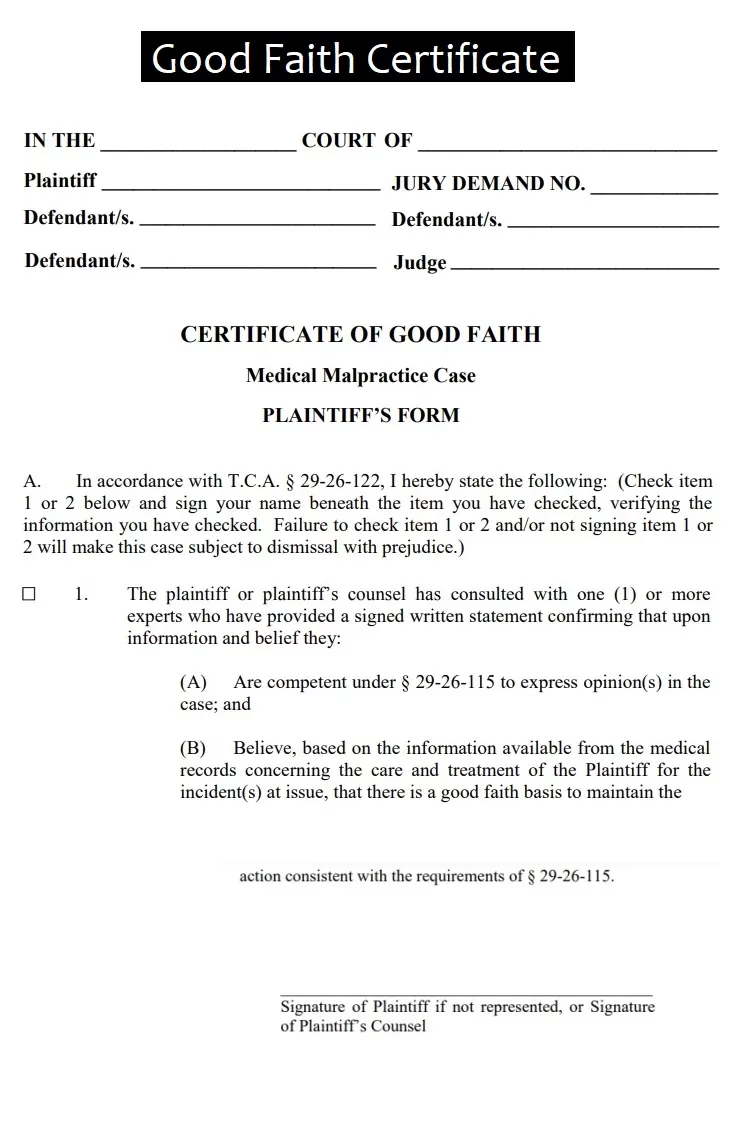 Good Faith Certificate Template