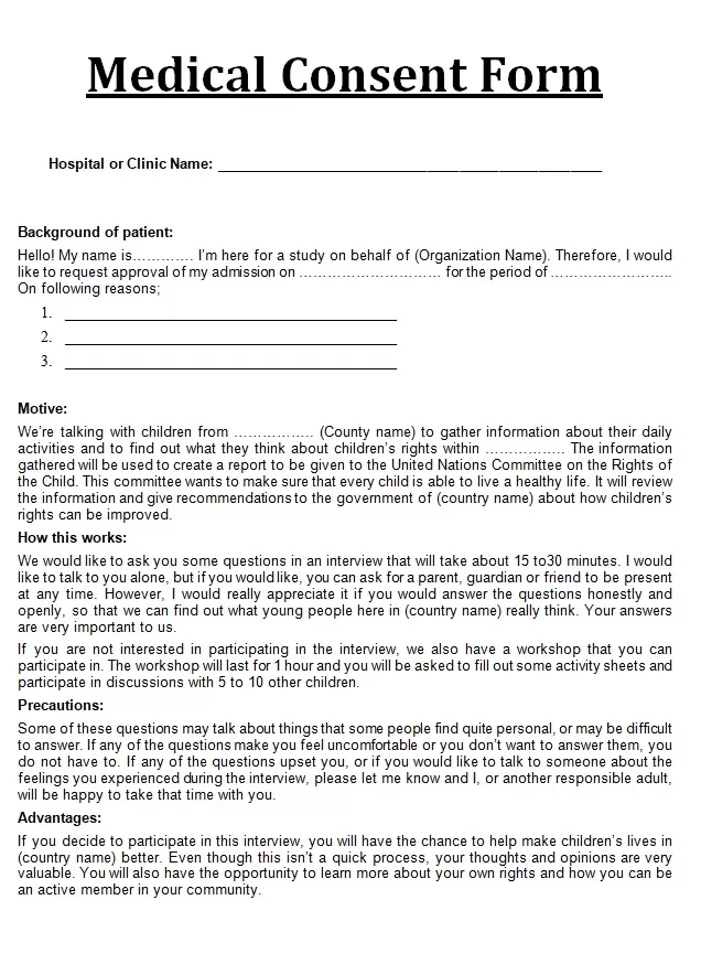 Medical Consent Order Template