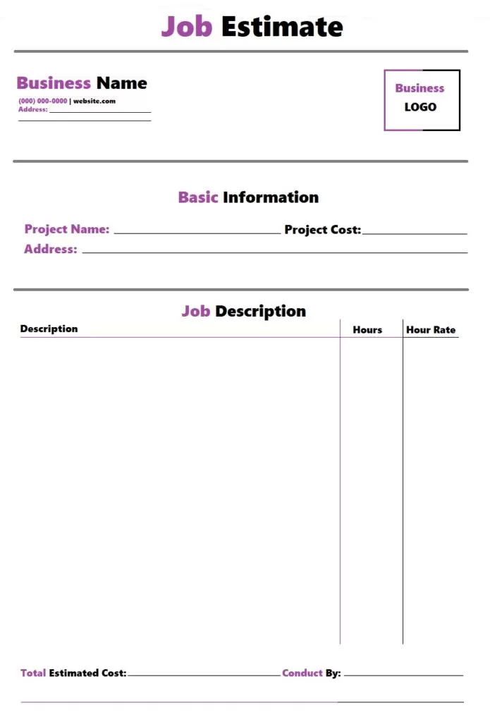 Job Estimate Template