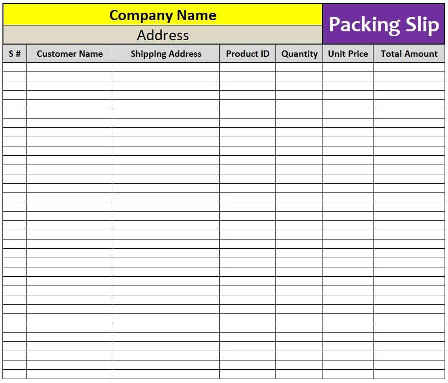 Packing Slip Example