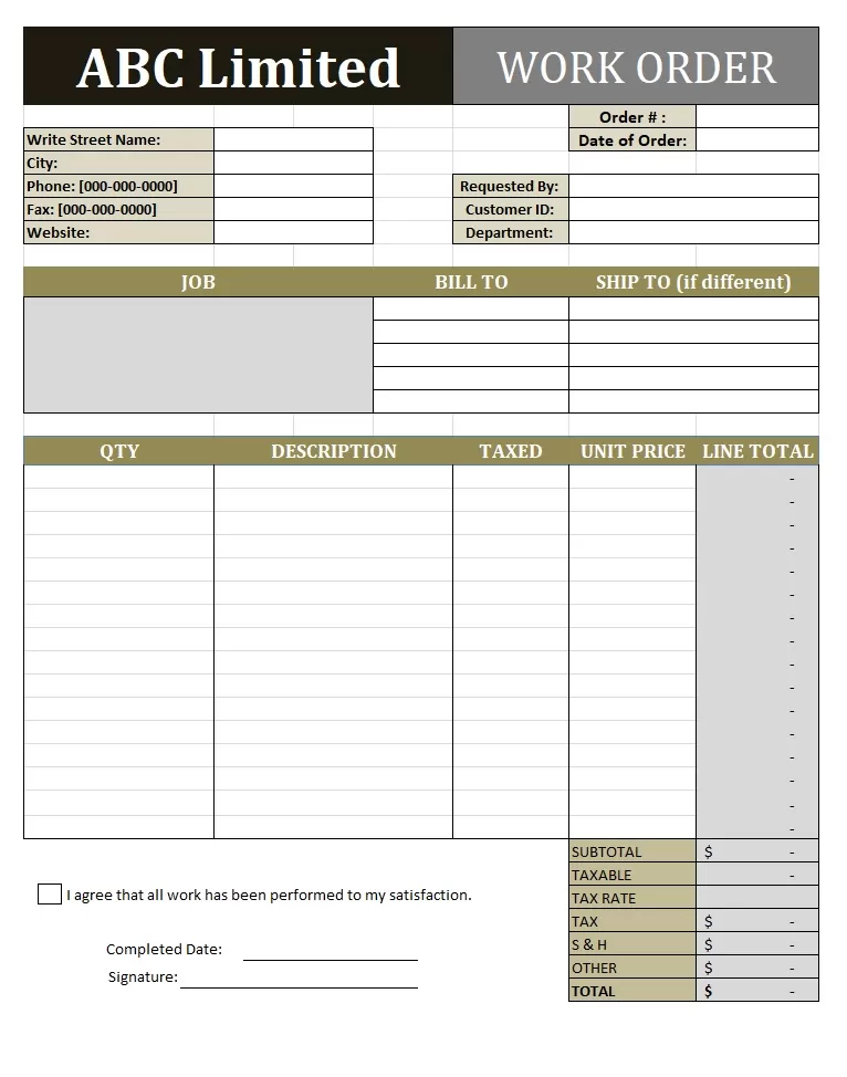 Work Order Format