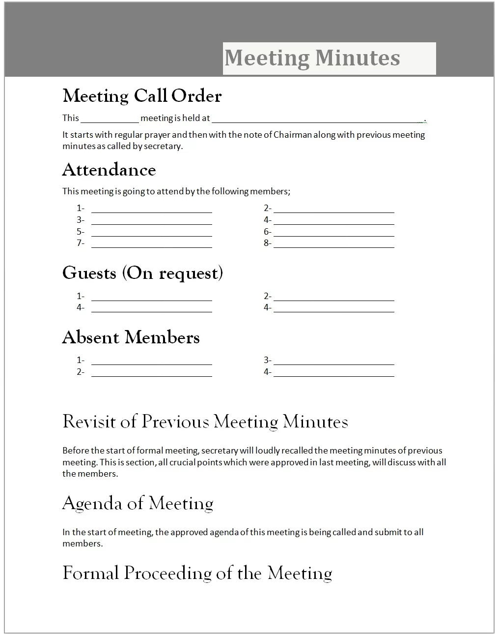 Formal Meeting Minutes Template Free Word Excel Templates Formal Meeting Minutes Template Free Word Excel Templates