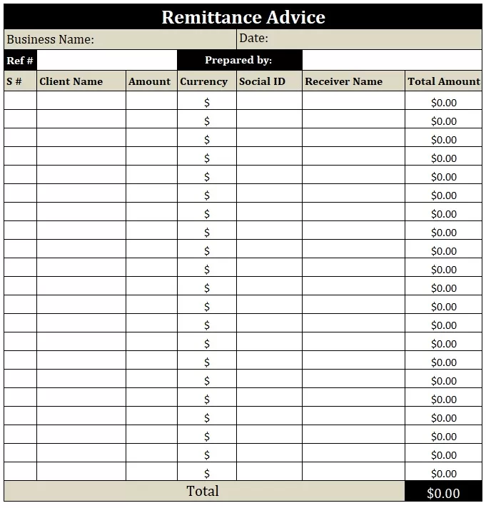 Remittance Advice Template