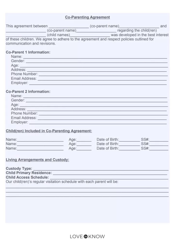 Co Parenting Agreement Template Free Word Excel Templates
