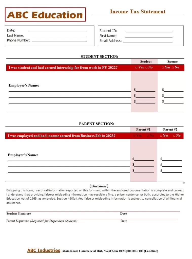 Income Tax Statement Template