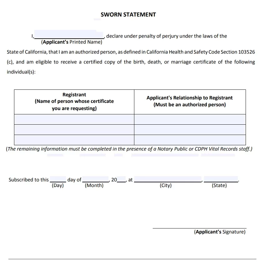 Sworn Statement Format