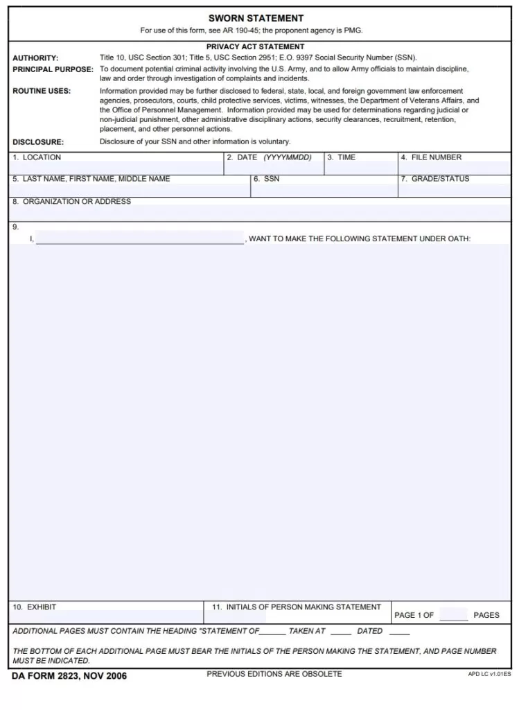 Sworn Statement Template