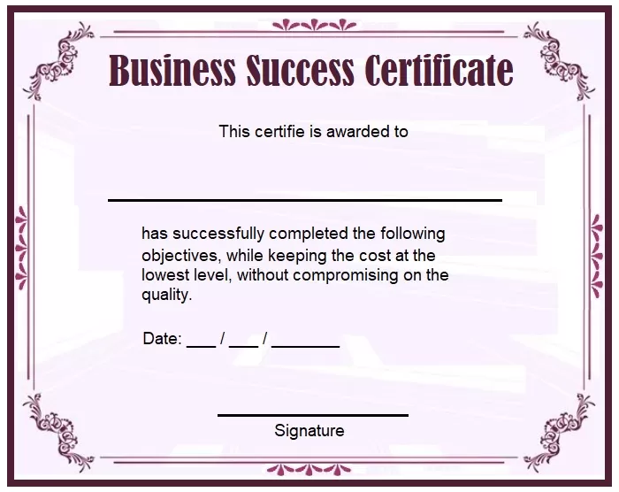 Business Success Certificate Template