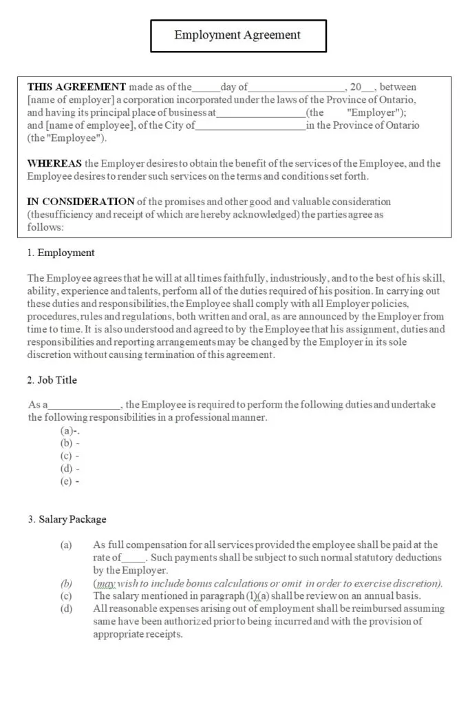 Employment Agreement Template