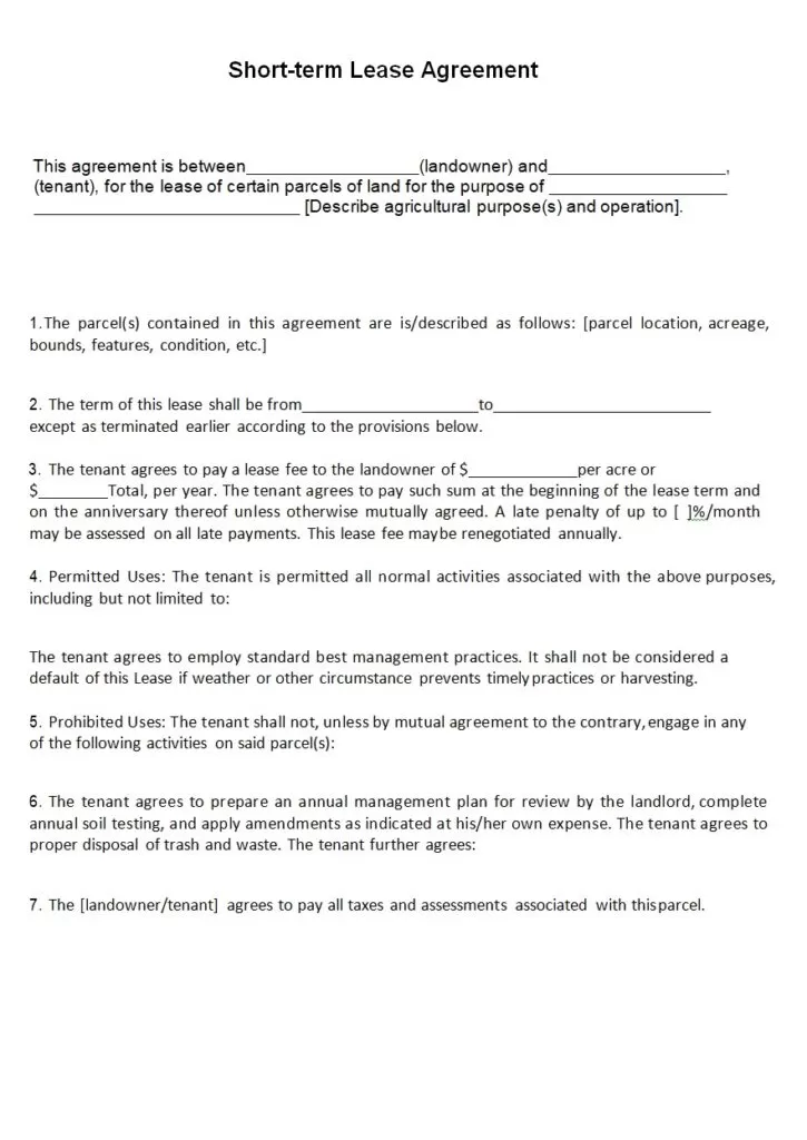 Short Term Lease Agreement Template