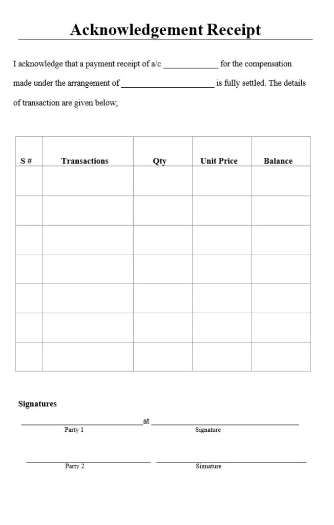 Acknowledgement Receipt Template