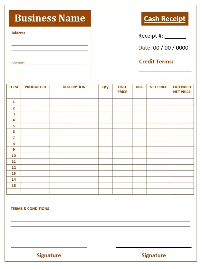 Cash Receipt Format