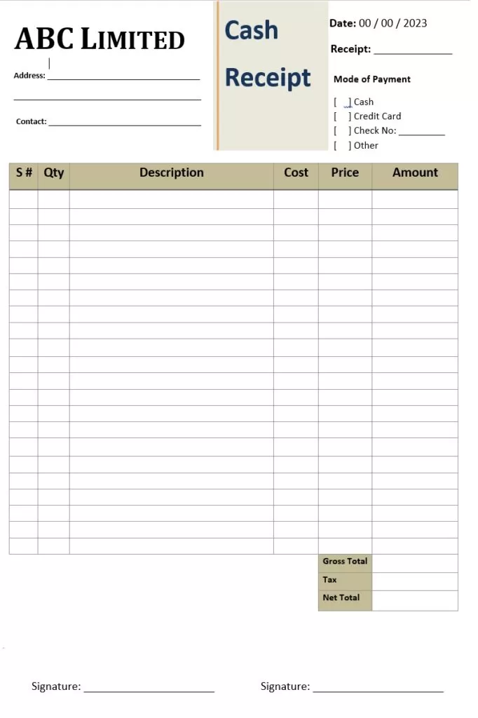 Cash Receipt Template