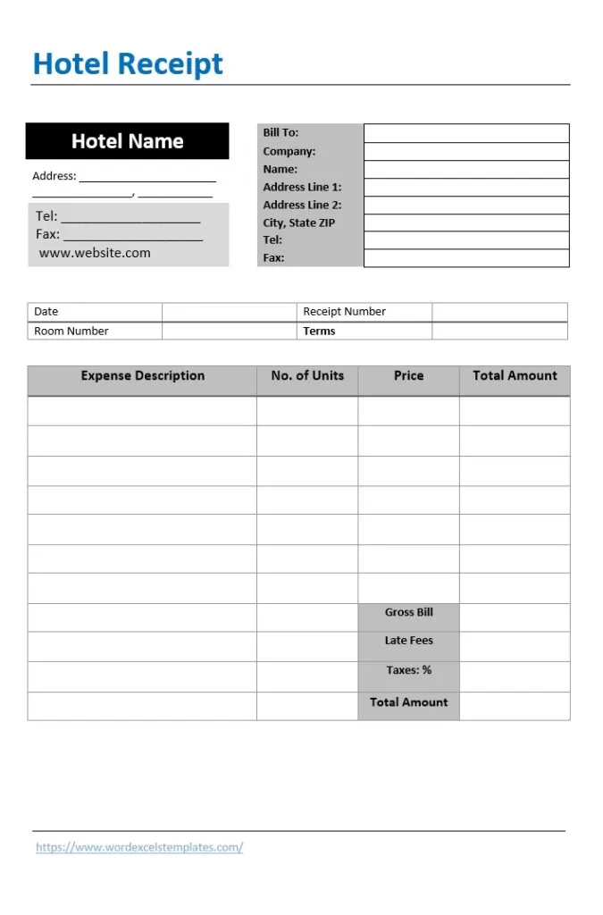 Hotel Receipt Format