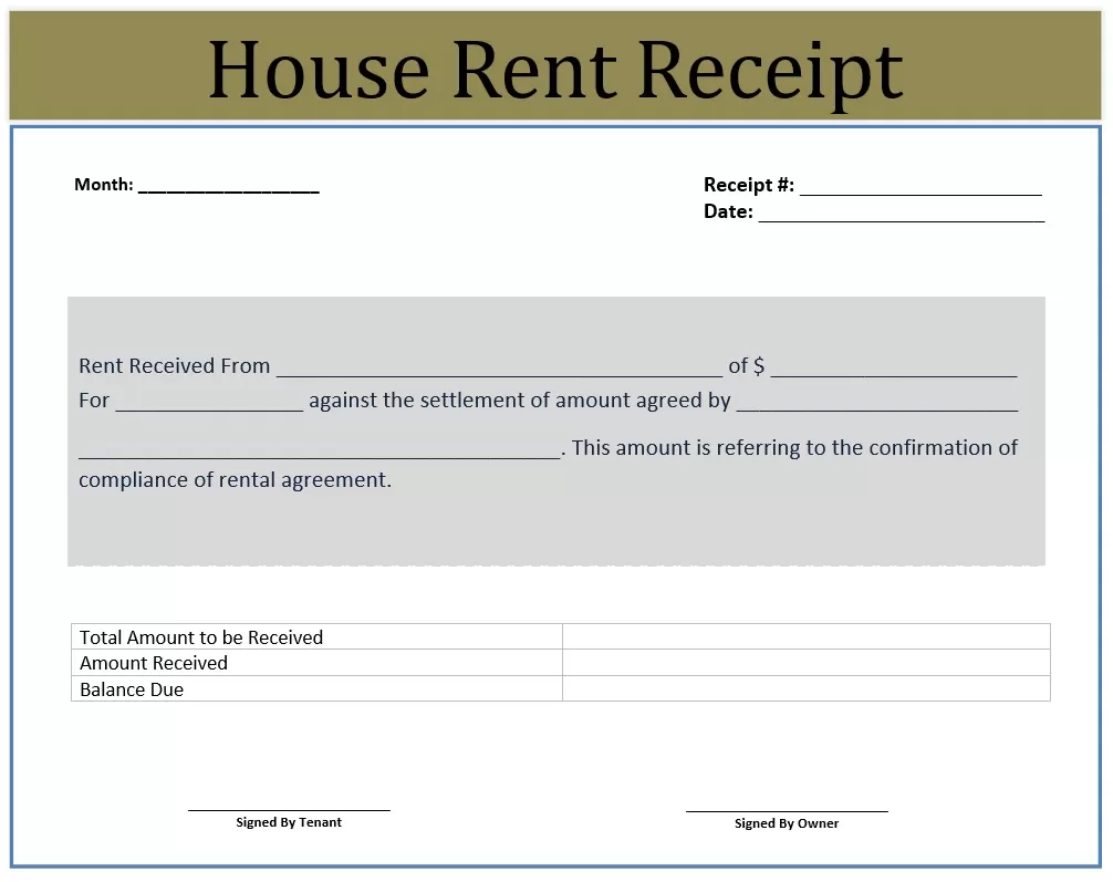 House Rent Receipt Template