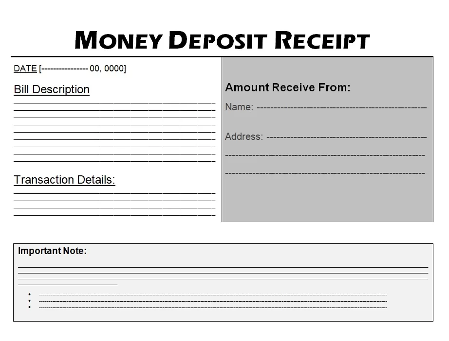 Deposit Receipt Template