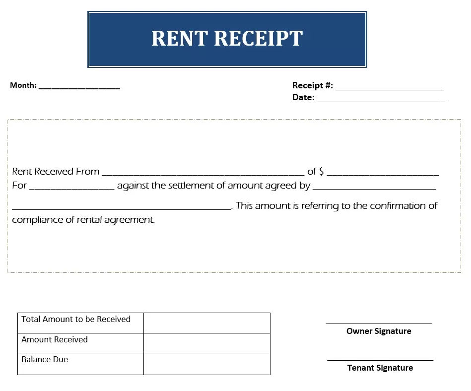 Rent Receipt Sample