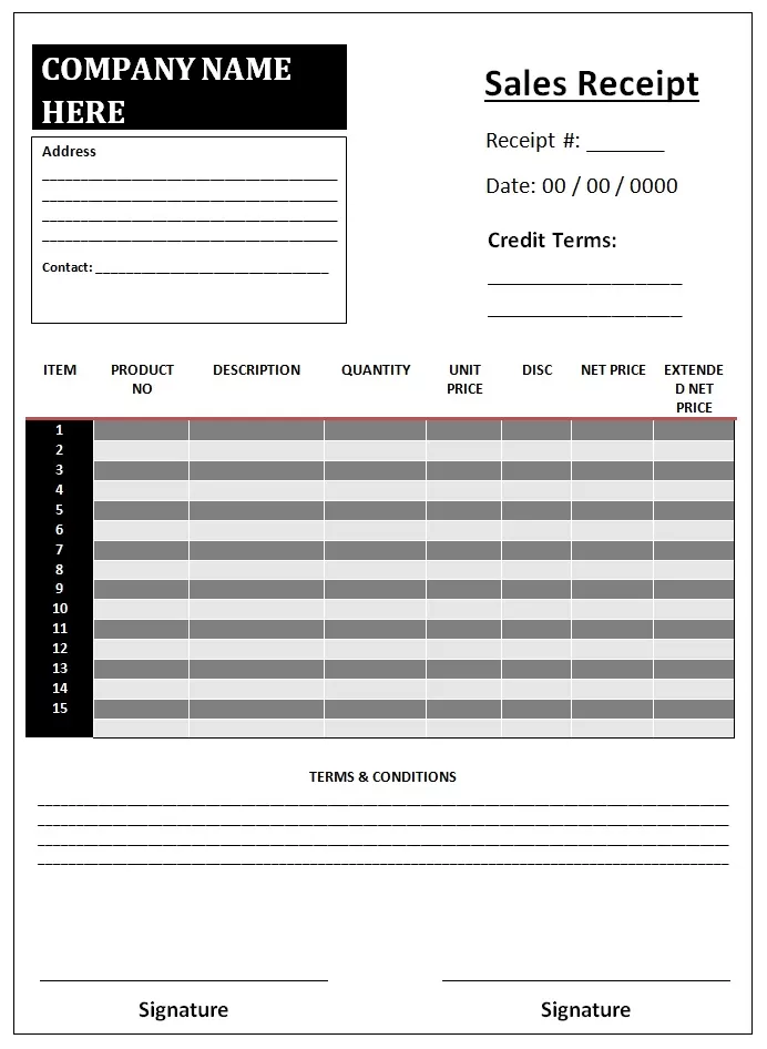 Sales Receipt Format