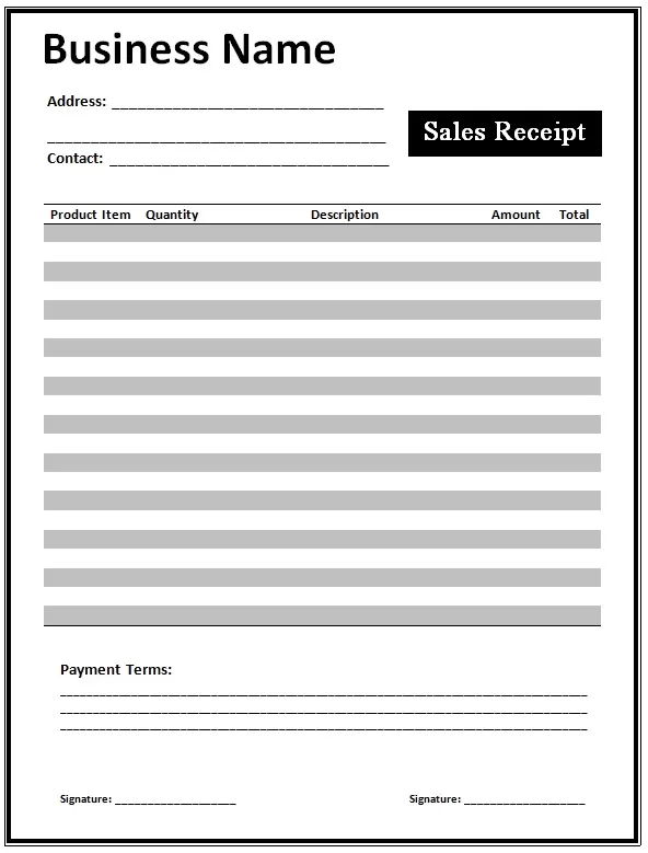 Sales Receipt Layout