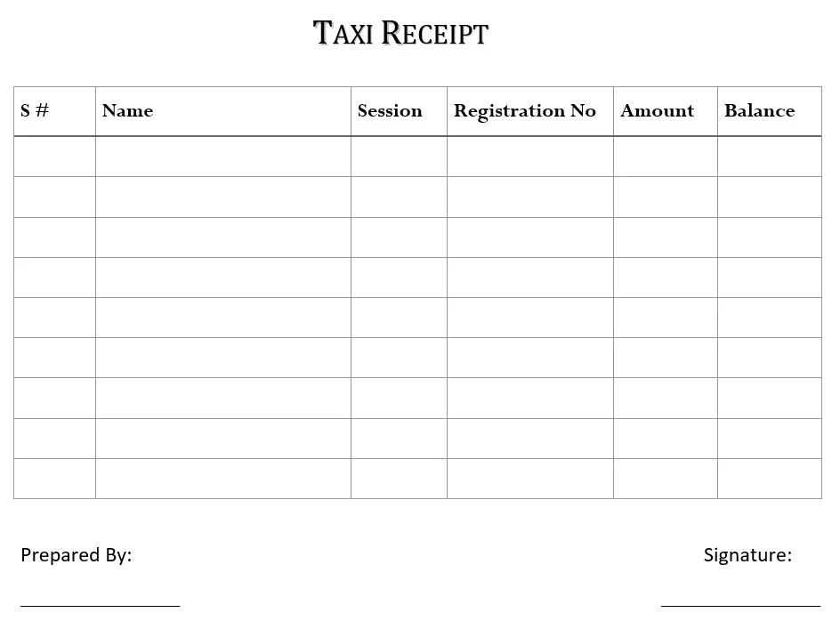 Taxi Receipt Template