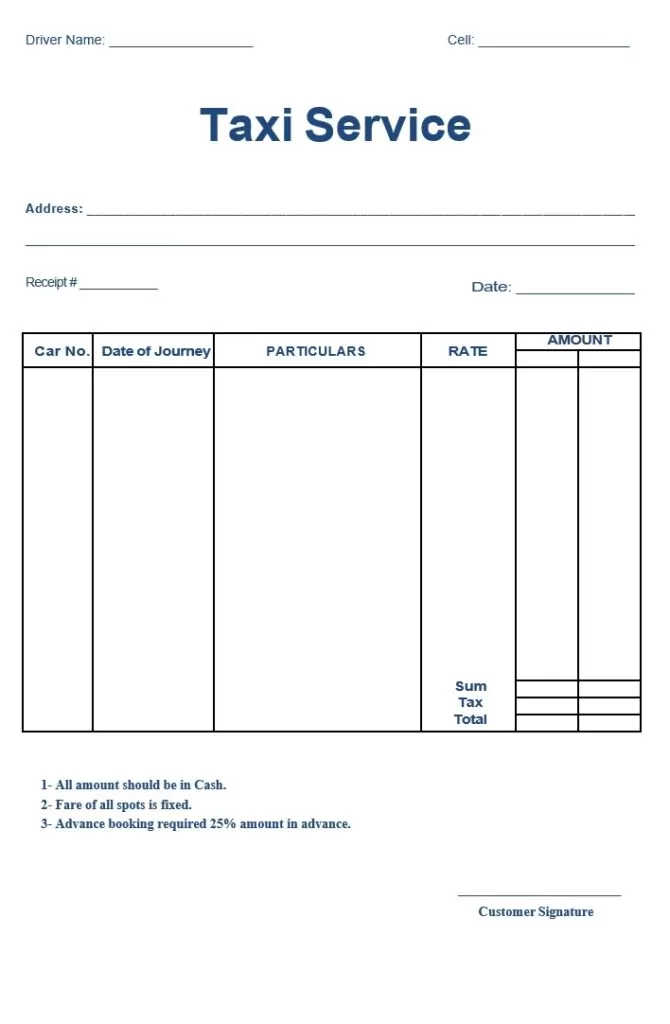 Taxi Service Receipt Template