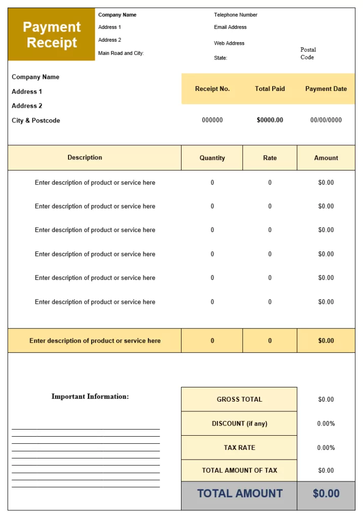 Payment Receipt Template