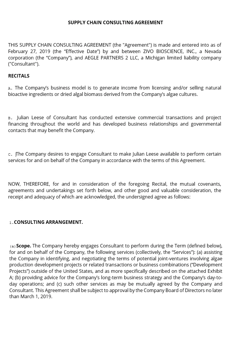 Supply Chain Agreement Template