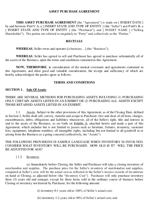 Asset Purchase Agreement Template