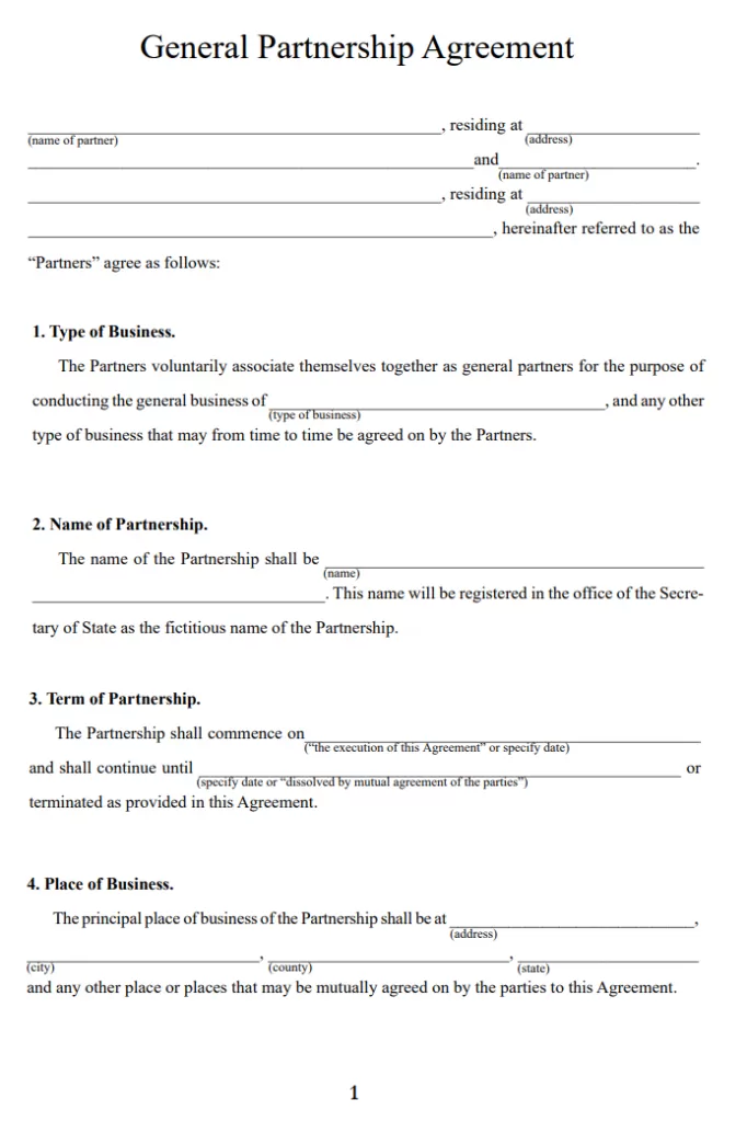 General Partnership Agreement Template