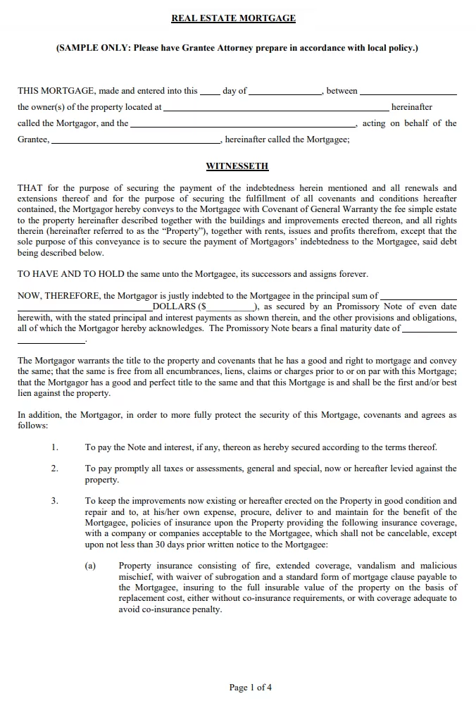 Real Estate Mortgage Agreement Template