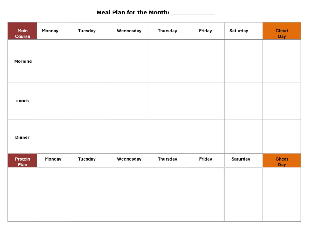 Healthy Nutrition Blank Meal Plan Template