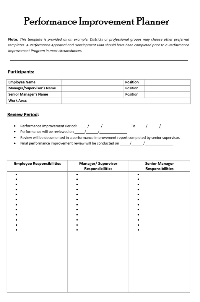 Performance Improvement Planner Template