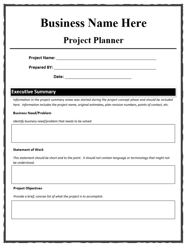 Project Management Planner Template