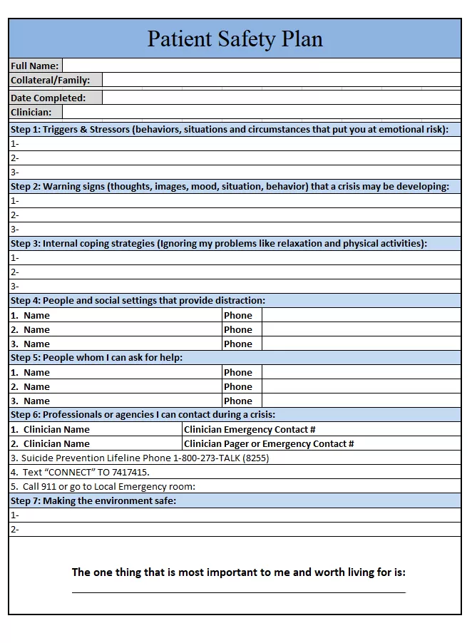 Patient Safety Plan Template Excel