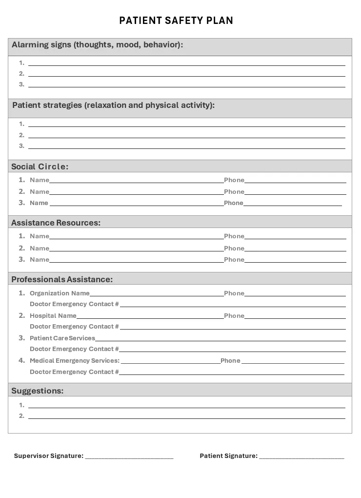 Patient Safety Plan Template