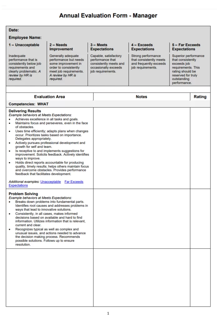 Annual H R Evaluation Plan Template