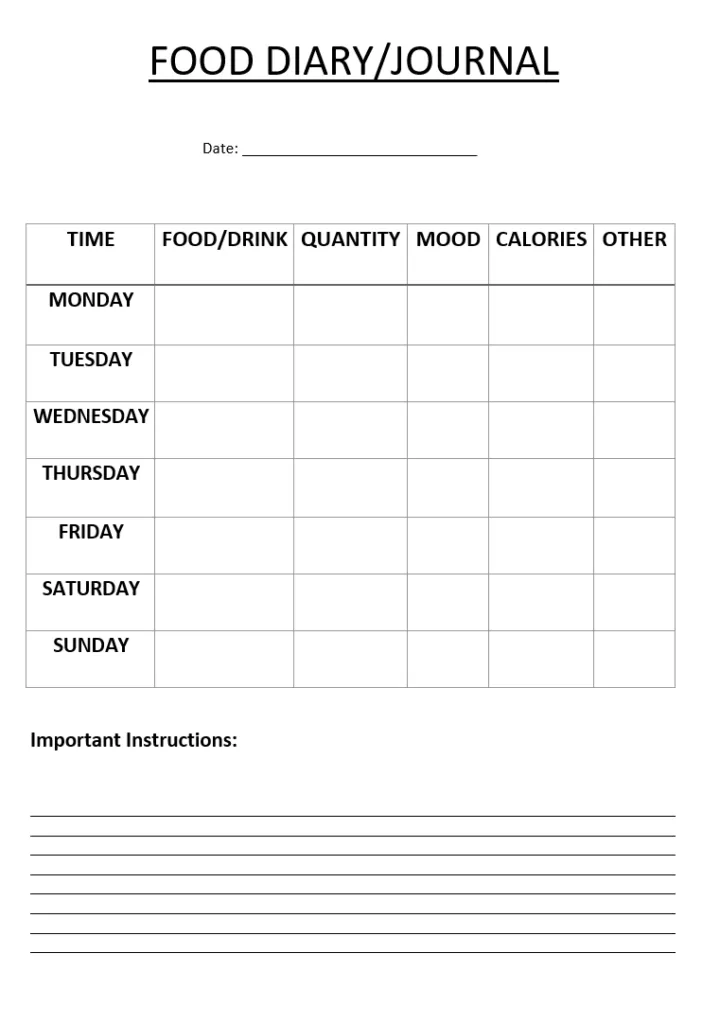 Food Journal Format