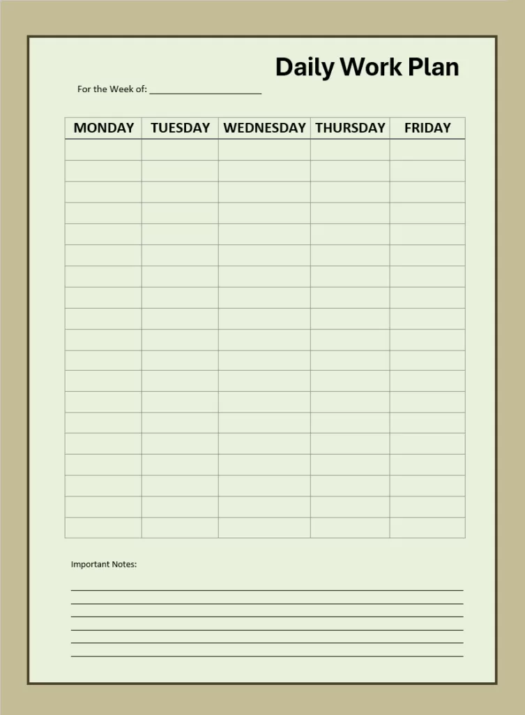 Daily Work Plan Template