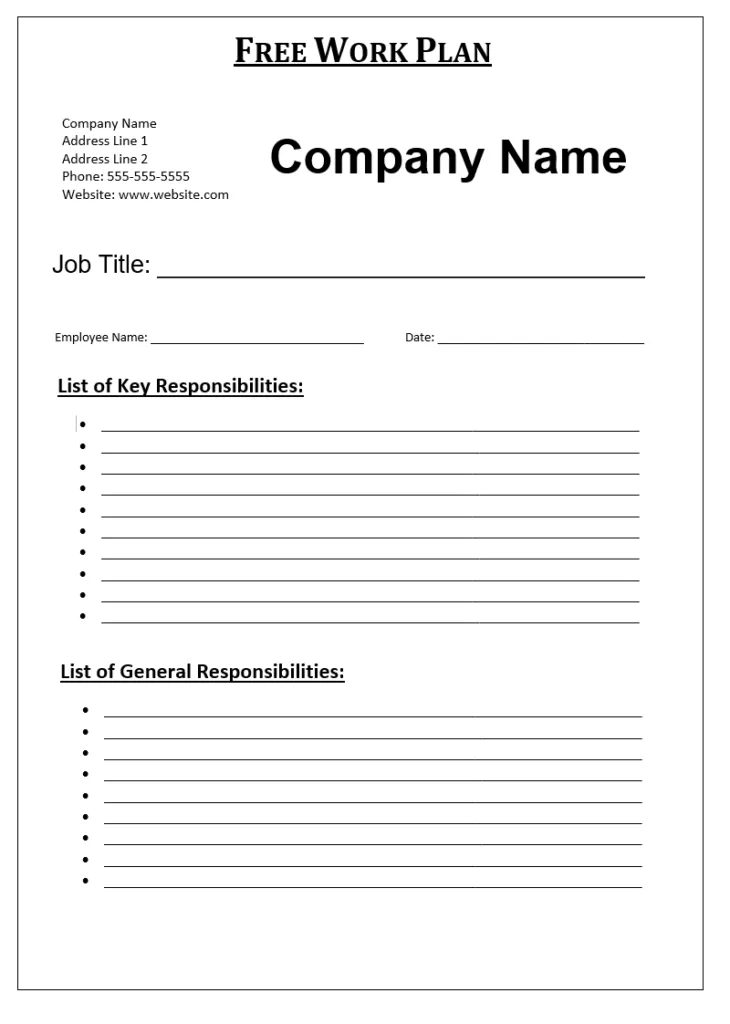 Free Work Plan Template