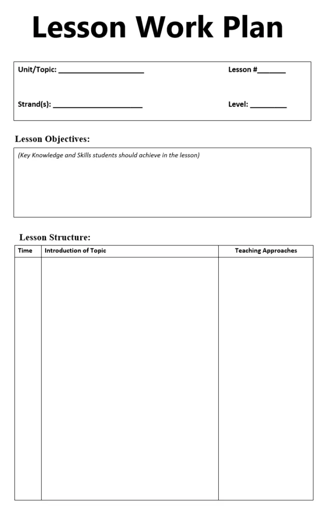 Lesson Work Plan Template
